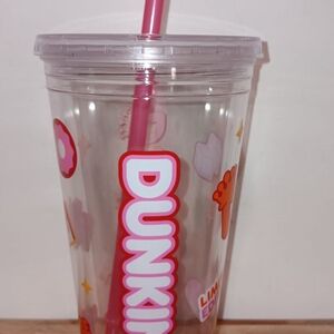 Dunkin' Clear Cup with Pink Straw